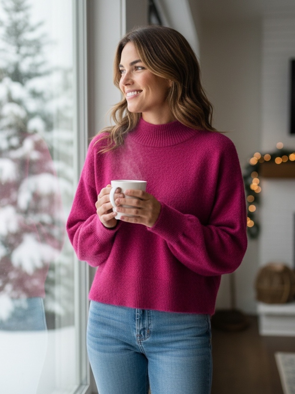GAP Women's Mock Neck Sweater - Fuchsia